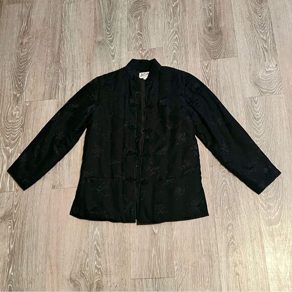 Quilted Silk Chinese Jacket Boxy Split Hem Long Sleeve Floral Fairy Whimsigoth S - Picture 6 of 16